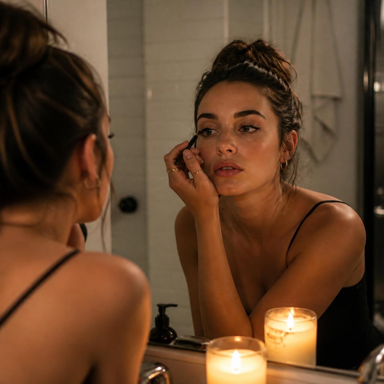 Woman applying eyeliner