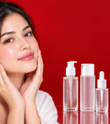 Close up of dewy, luminous glass skin complexion